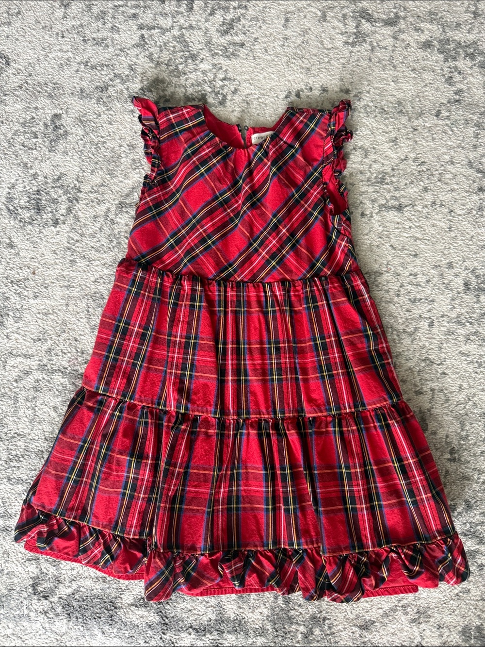 Holiday Red Plaid Tiered Girls Dress with Ruffle Trim